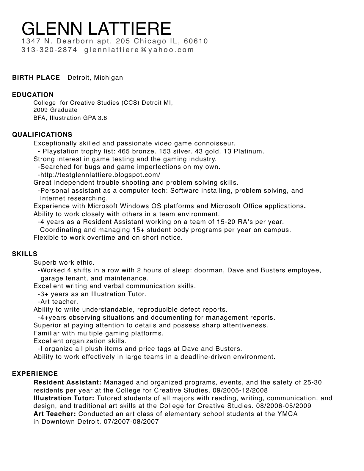 Tester sample resume